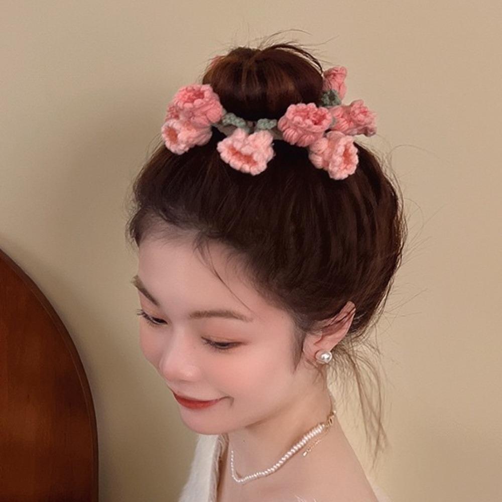 Handmade Crocheted Flower Scrunchies Flores Convallariae Sweet Hair Tie Knitted Hair Rope  Girls