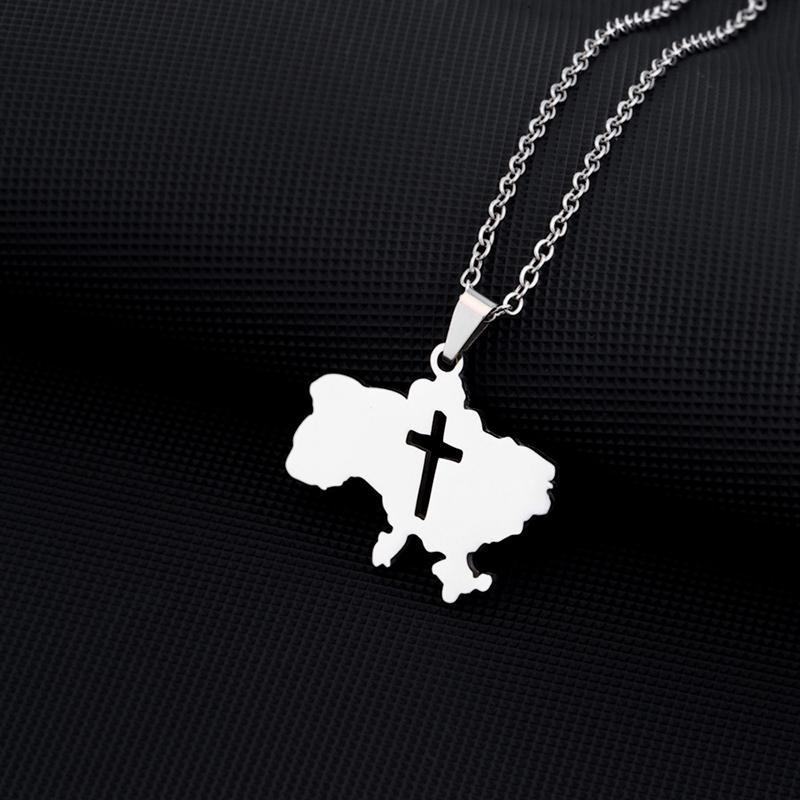 Hi Fashion Outline Ukrajinská mapa s príveskom náhrdelník s vlajkou srdca z nehrdzavejúcej ocele