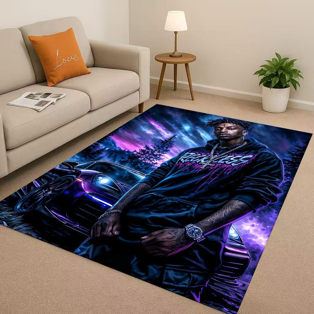 3D Classic Top Hip Hop Rapper Star Cartoon Art Living Room Non-Slip Area Rug Carpet for Bedroom Playroom Sofa,Home Decor Doormat