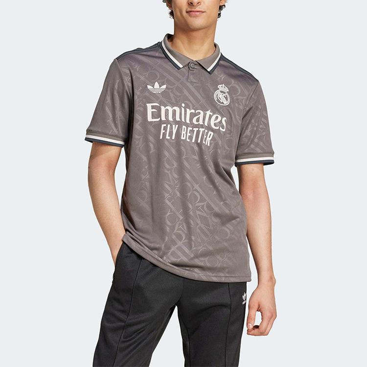 Adidas Originals REAL MADRID Series Men's Charcoal-colored Lettered Casual Short-sleeved Football Jersey