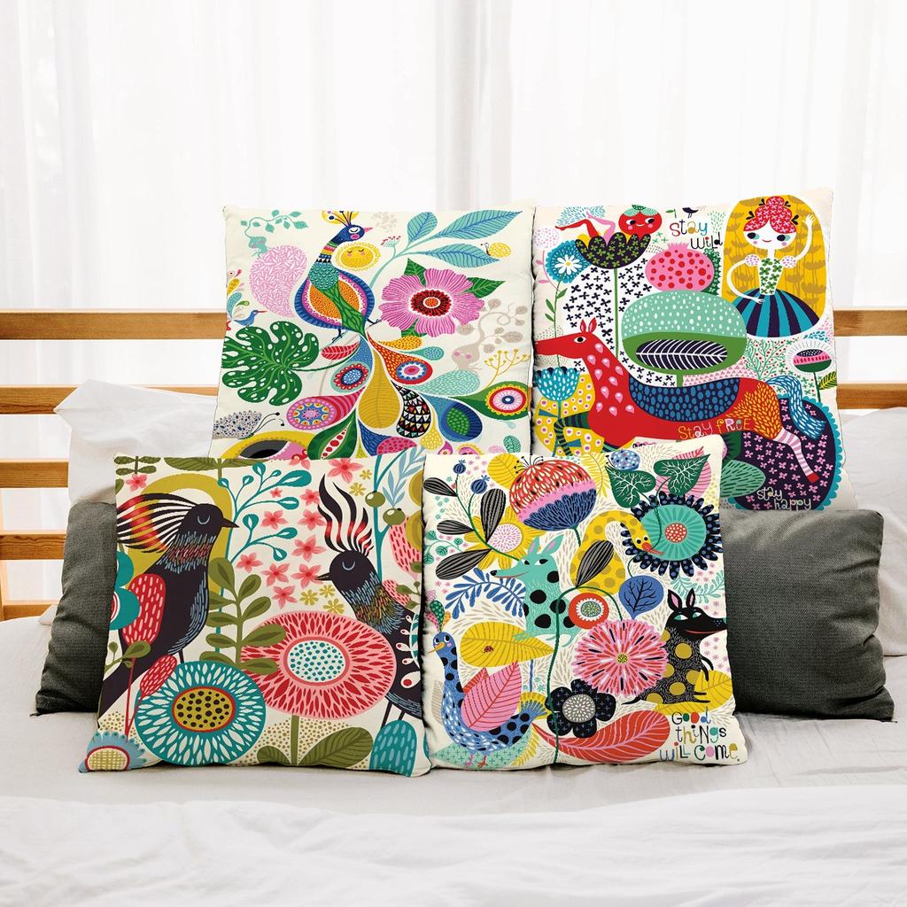 Juste de coussin colorée peinte d'art du monde, taie d'oreiller de luxe, décoration de bureau, décoration de la maison