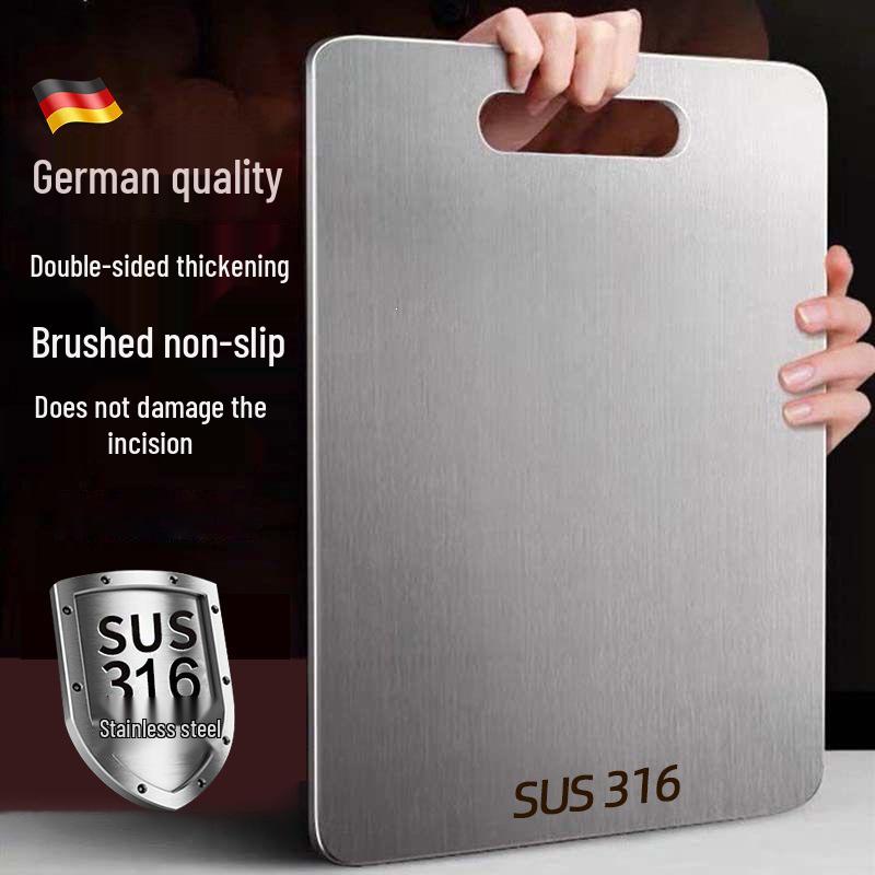 Thickened Antibacterial 316 Stainless Steel Double-Sided Cutting Board - Large Kitchen & Fruit Chopping Board with Rolling Pin