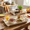 Wood Grain Plastic Serving Tray with Handles Rectangular Food Breakfast Tea Coffee Tray Kitchen Organizers Perfume Storage Tray