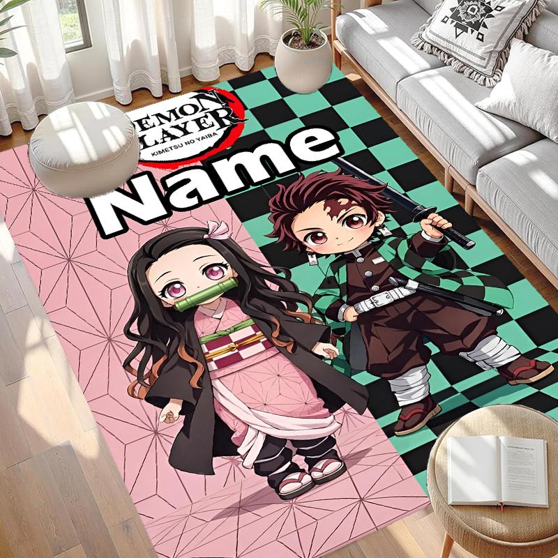 Custom Name Personalized Demon Slayer Print Carpet, Versatile Home Decor Rug, for Playroom, Apartment, Balcony, Entryway, Hallway Gift