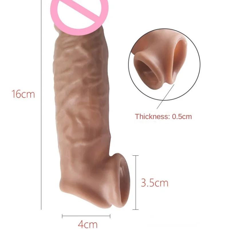 Realistic Penis Extension Cock Sleeve Reusable Silicone Penis Enlarger Delay Condoms For Men Dildo Enhancer Sex Toys