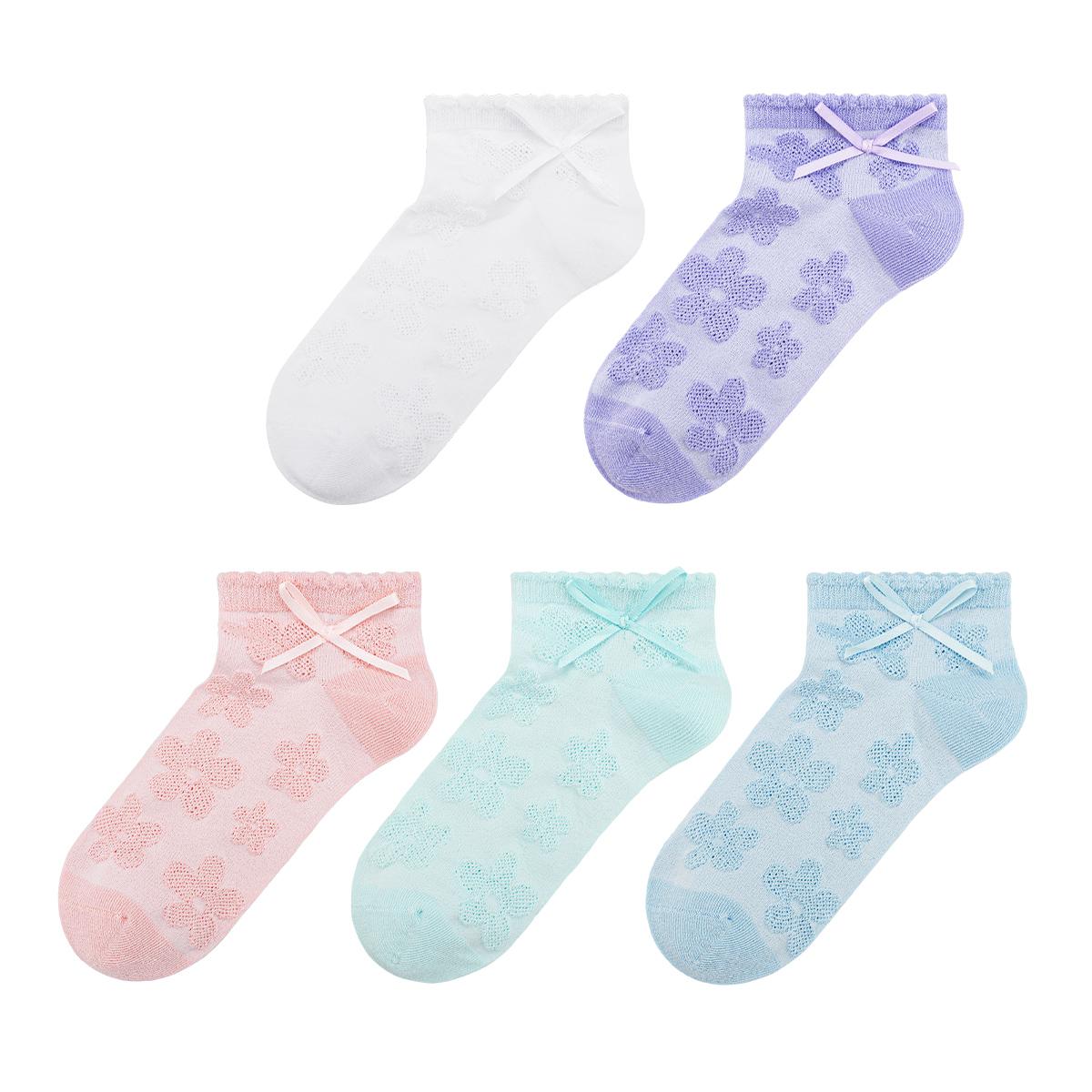 

Летние носки-следки для девочек с цветочным узором, ажурные, дышащие, с бантиком - Тонкие разноцветные детские носки из гребенного хлопка 12Y and above