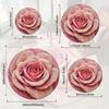 Elegant Pink Rose Round Rug with Dewdrops Non-Slip Machine Washable Floor Mat 2D Flat Aesthetic Floral Carpet for Bedroom Girls Room