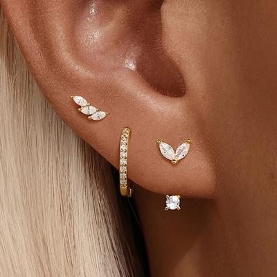 3Pcs  Zirconia Flower Heart Huggie Hoop Earrings Set For Women Exquisite Pendant Ear Stud Piercing Jewelry Gift