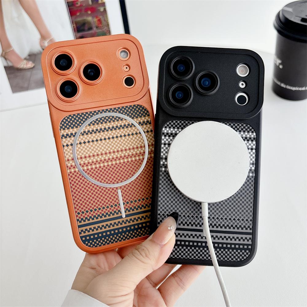 Kevlar Slim Magnetic Striped Pattern Case For iPhone 17 Pro Max 16 15 14 13 for Magsafe Shockproof Ultra Thin Colorful Cover
