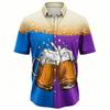 Herren Sommer Color Blocking Bierdruck Hemd Hawaiianischer Strandurlaub Kleidung Männliche Mode Street Style Hemd Tägliches Herren- und Damenhemd
