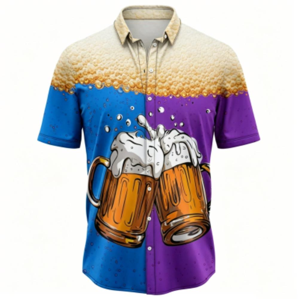 Herren Sommer Color Blocking Bierdruck Hemd Hawaiianischer Strandurlaub Kleidung Männliche Mode Street Style Hemd Tägliches Herren- und Damenhemd