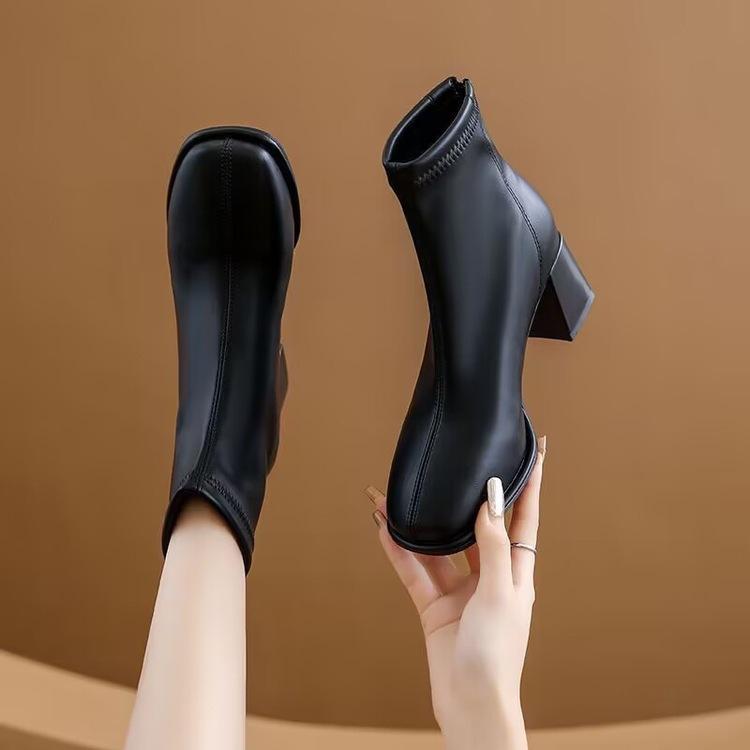 French short boots and ankle boots for women's new autumn and winter 2025 Korean thick heel Martin boots square head thin boots for women