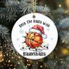 Basketball Ornament 2025, Deck The Halls with Basketballs Ornament – Santa Hat and Lights, White Elephant Gift for Players, Coaches, and Fans,