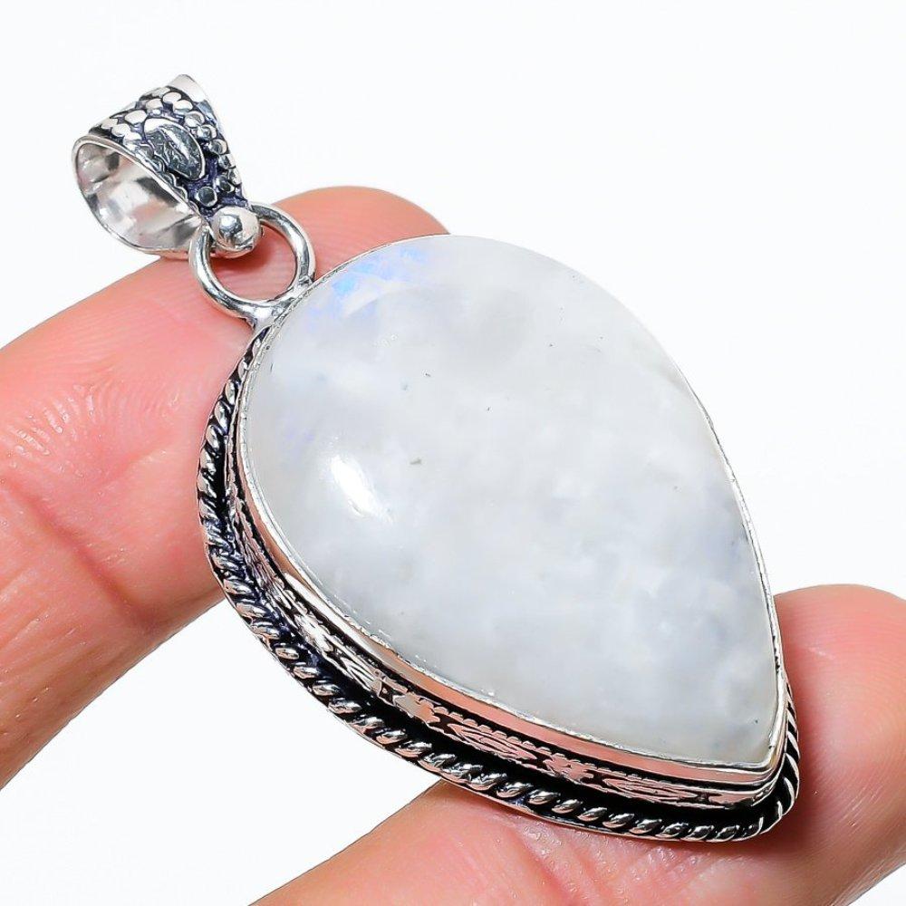 Rainbow Moonstone Gemstone 925 Sterling Silver Jewelry Pendant 2.09" N6Y88