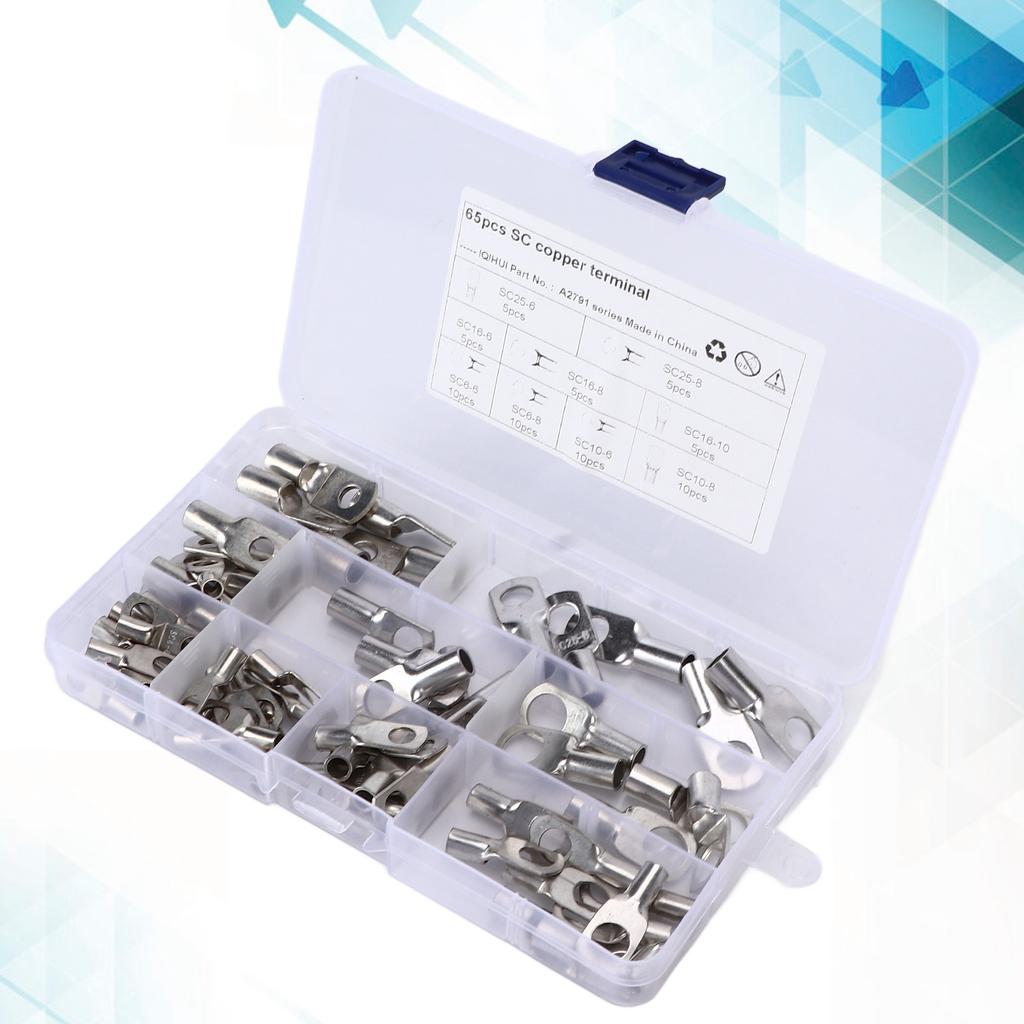 65pcs Heavy Duty Battery Cable End Copper Wire Lugs Terminal Connectors for Vehicle Boat Marine