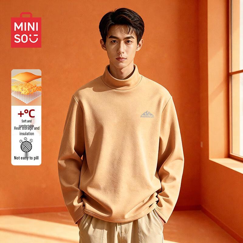 MINISO Men's Half-High Collar Fleece Long Sleeve T-Shirt