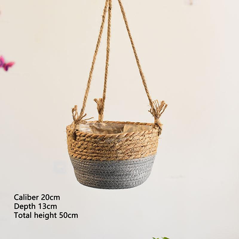 

Подвесная стойка для цветочных горшков для сада, корзина для хранения растений, плетение из соломы, стойка для цветочных горшков для помещений и улицы