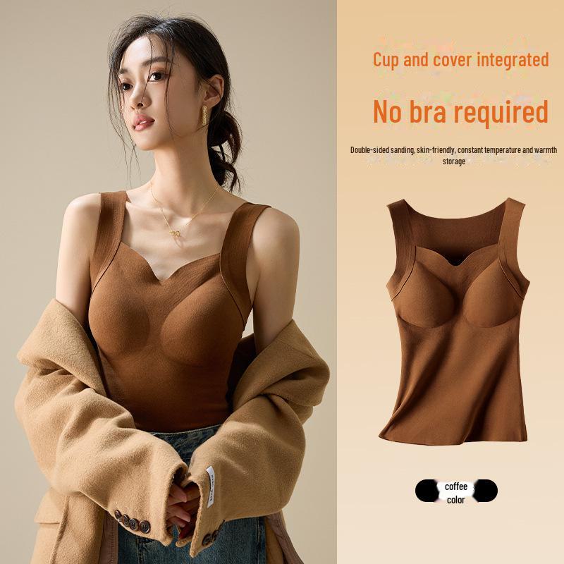 Women's V-Neck Heated Seamless Vest with Skin-Beautifying High-Elastic Warmth and Built-in Bra.