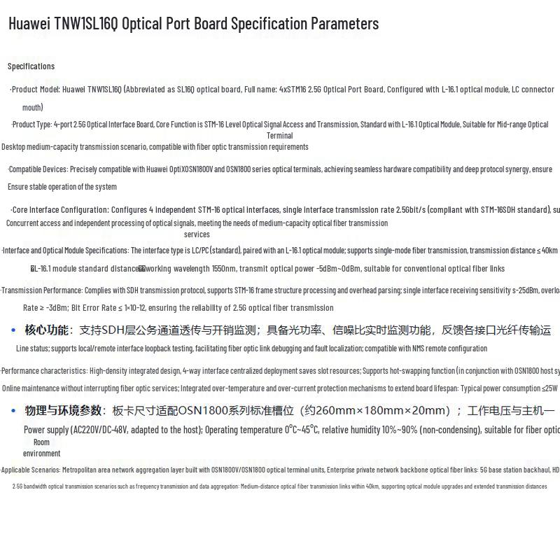 Huawei Optical Network Interface & Processing Boards