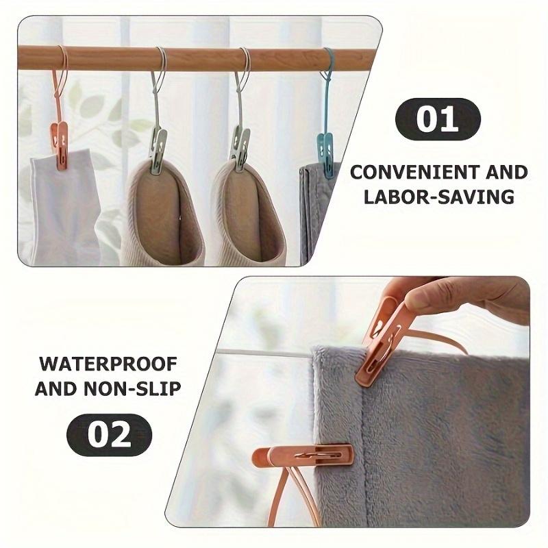 12Pcs Windproof Rope Clothes Hooks Durable Plastic For Towels Socks Home Travel Multifunctional Drying Hanging Rack