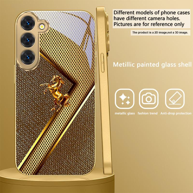 Golden horse sculpture For Samsung Galaxy S26 S20 FE S21 S22 S23 Plus S24 Ultra S25Ultra S21+ S22Plus Golden glass phone case