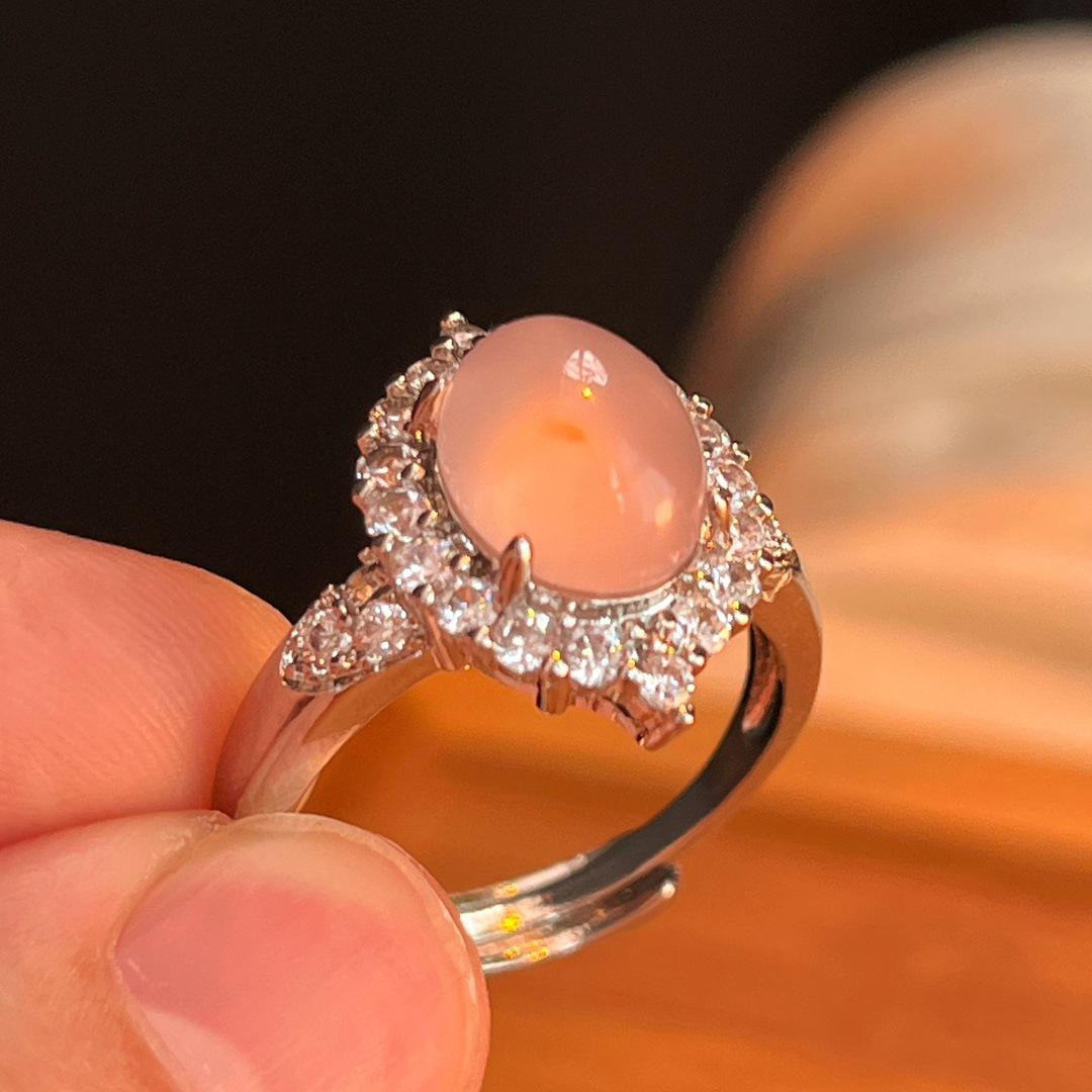 

Jadeite Powder Ice Color Glowing Natural Powder Chalcedony Ring Agate Ring, Real Shot