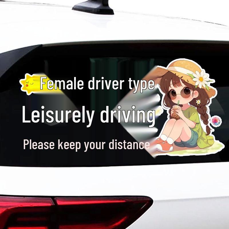 Female Driver Caution: Please Keep Distance – Rear Window Car Sticker