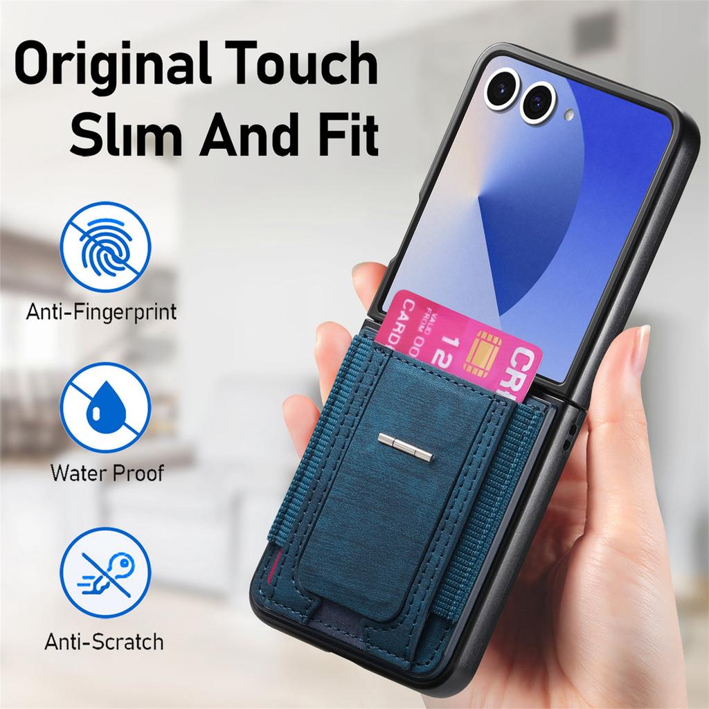 For Samsung Galaxy Z Flip7 5G Case Kickstand Retro Leather Back Cover with Card Holder