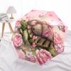 Turtle and Flower Pattern, Automatic Folding Umbrella, Portable and Foldable Design, 8 Ribs, a Christmas or Birthday Gift.