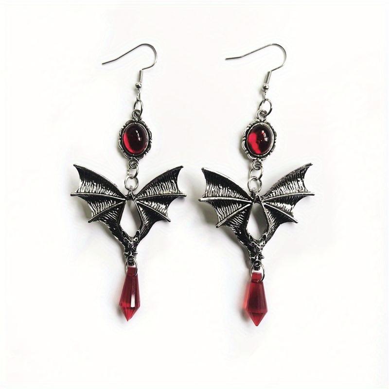 1 Pair of Retro Bat Wing Earrings, Personalized Red Pendant