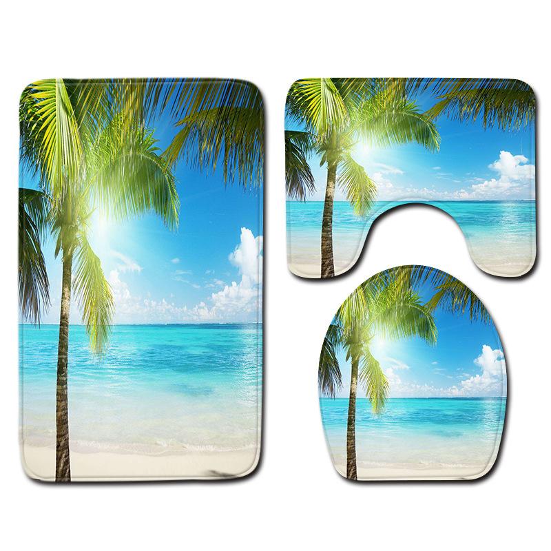 Beach Coconut Ocean View Printed Toilet Carpet Bathroom Decorative Absorbent Floor Mat