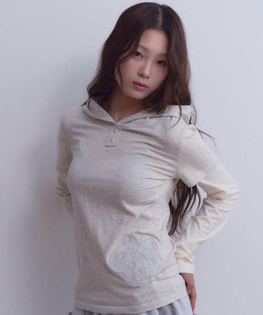 OAFISH Flower Layered Hoodie, Oatmeal