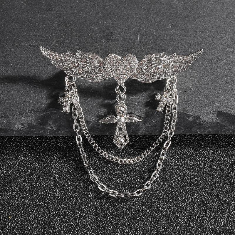 Crown Angle Wings Tassel Chain Brooch Vintage Badge Cross Suit Lapel Pin Corsage Women Men Accessories Jewelry Luxury
