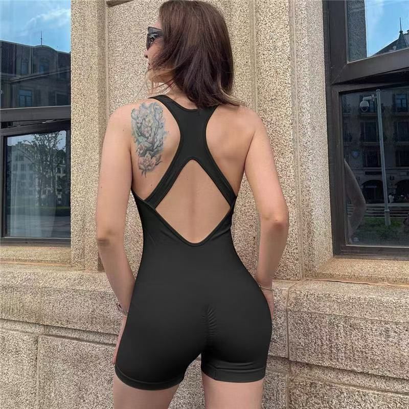 

С нагрудником Комбинезон для йоги Женский Открытая спина Подтяжка ягодиц Сексуальная Красивая спина Одежда для тренировок для бега Сексуальная Красивая спина Новинка Black L
