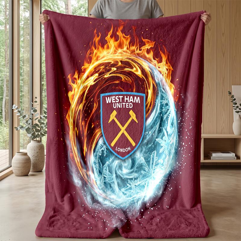 West Ham United Fußball-Print Flanelldecke, Weiche Warme Leichte Überwurfdecke für Sofa Bett Camping
