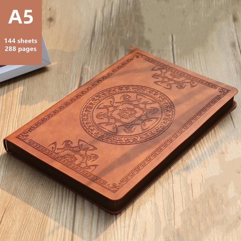 A5 Vintage Notebook Student Thickened PU Leather Diary Embossed Craft Literary Ledger Office Bookkeeping Book School Note Books