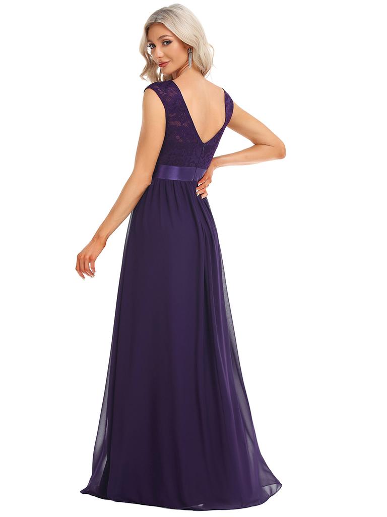 Ever-Pretty Damen-Brautjungfernkleider aus Chiffon mit V-Rücken und Gürtel, Spitze, für den Sommer, Hochzeitsgast-Kleider