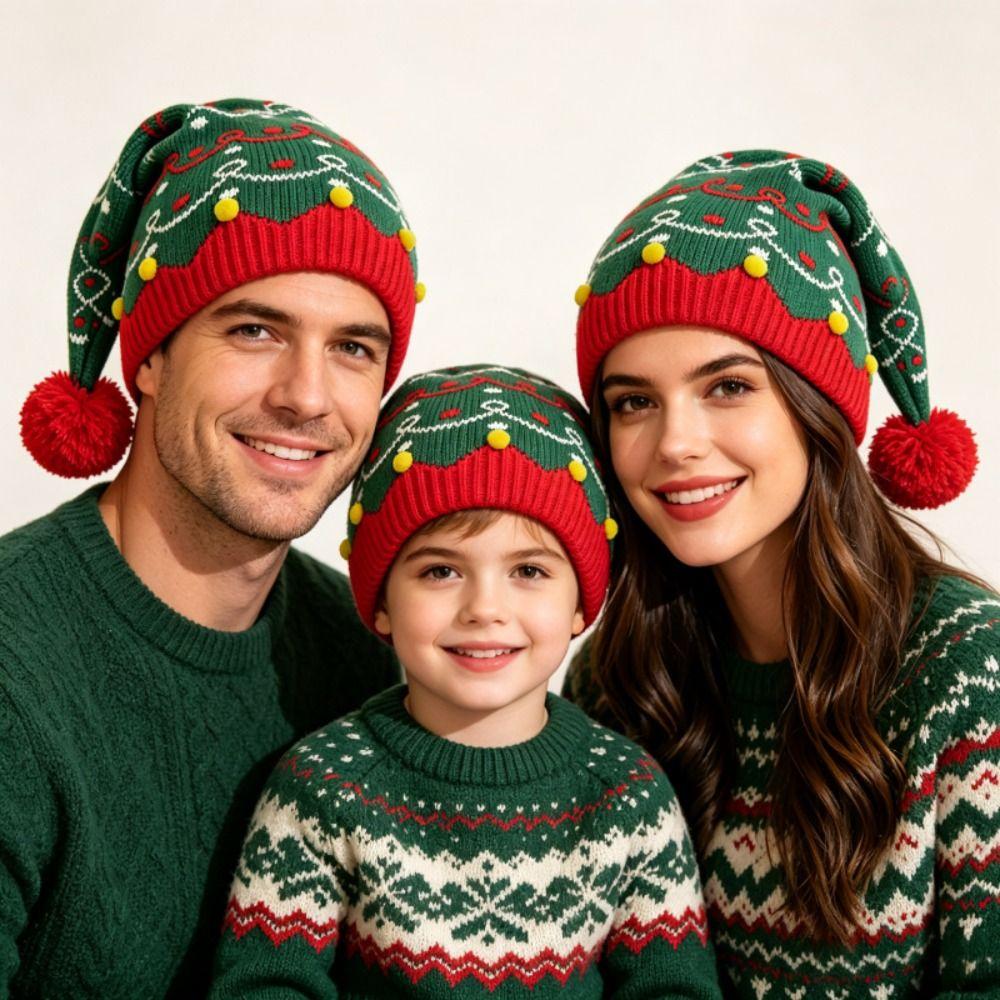 Crochet Christmas Elf Knitted Hat Warm Christmas Tree Santa Hat Adults Children