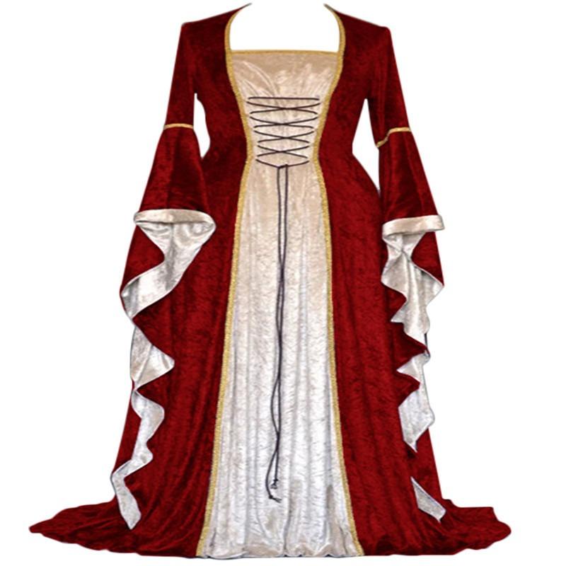 Wish gold velvet horn sleeves retro, medieval European court long and ground women s skirts S бордовый