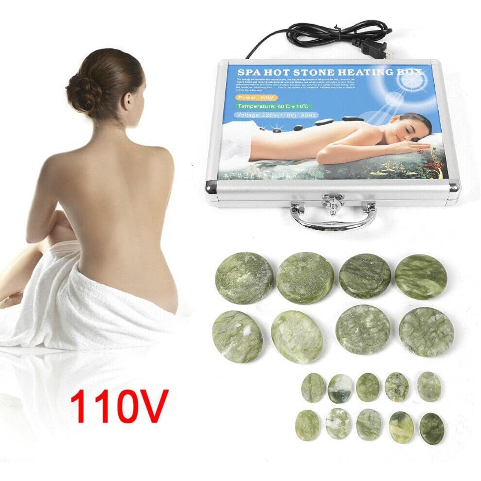 

16pcs Hot Stones Massage Set w/ Warmer, Heated Hot Rocks Set for Home SPA Relaxation Treatment Pain Relief United States