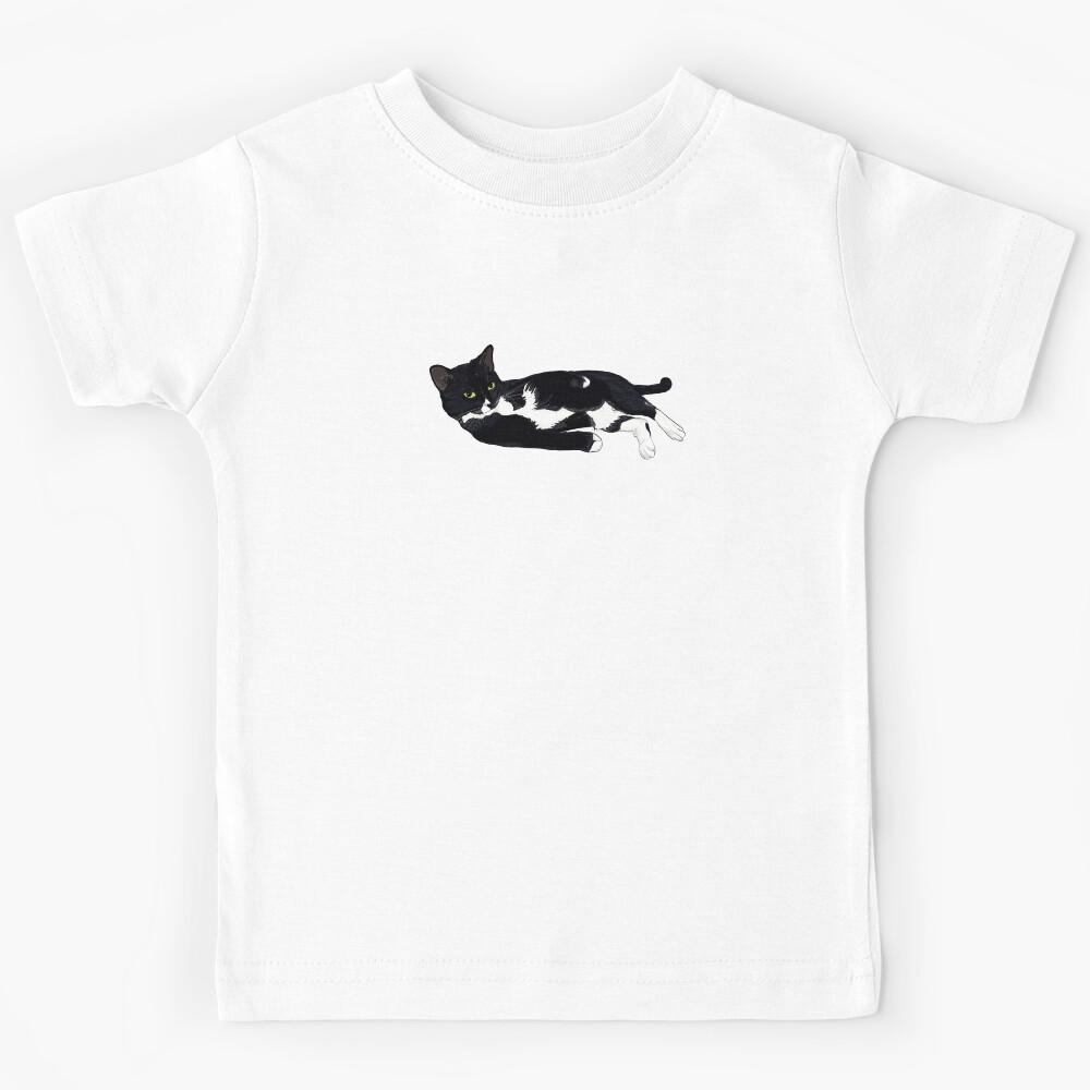 Tuxedo Cat Lounging Kids T-Shirt 100