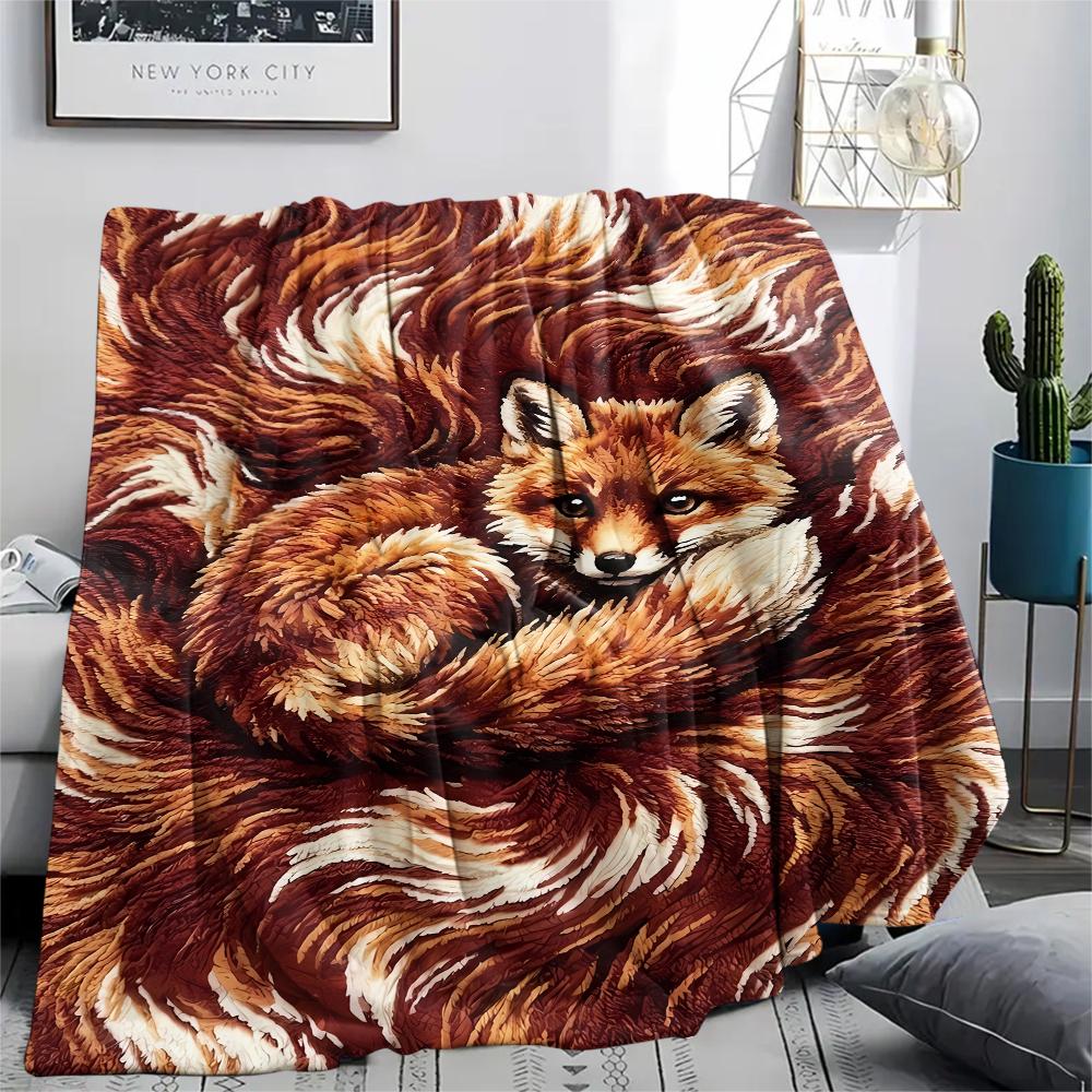 Felt rabbit kitten fox zebra Print Flannel Blanket,High quality Comfortable for All Seasons,Home Decor,Warmth and Comfort,Perfect for Christmas Gifts