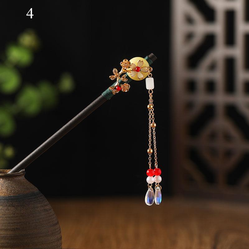 Vintage Handmade Luxury Flower Tassel Hairpins Hair Sticks Hair Wood Chinese Hair Stick Pins For Women Hair Ornaments headdress