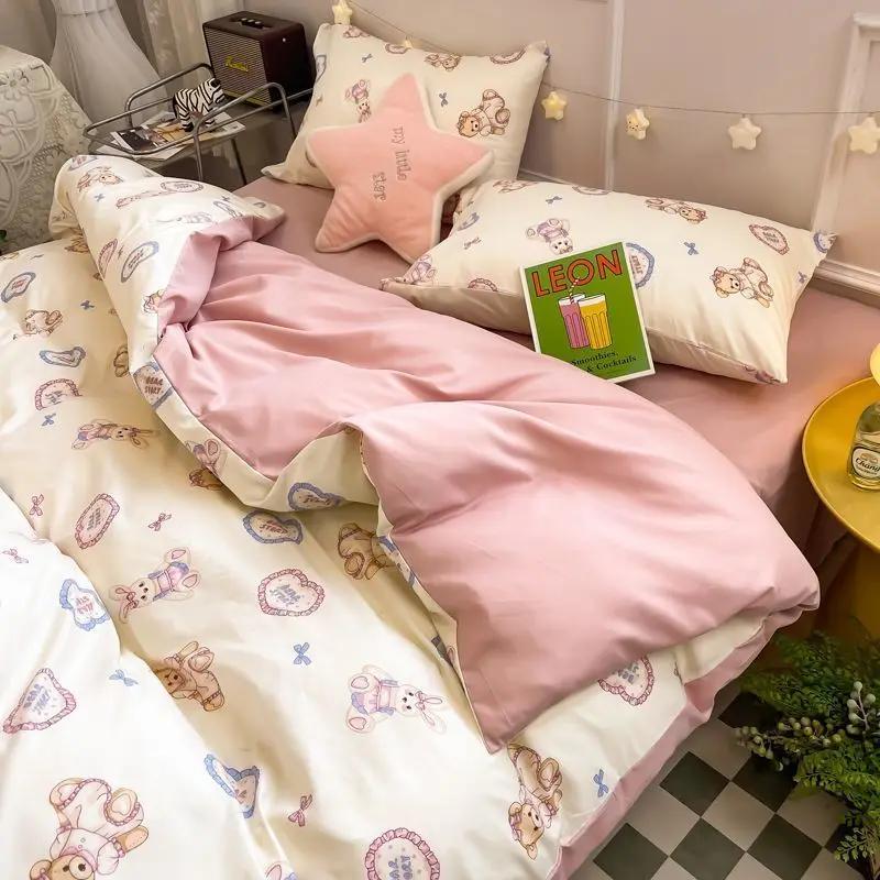 Green Floral Duvet Cover Set No Filler Pillowcase Flat Sheet Fashion Single Queen Size Girls Blanket Decoration Bedding Set