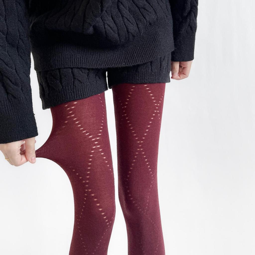 Retro Diamond Jacquard Stretch Cotton Tights for Women - Slimming Korean Style Hollow Out Pantyhose for Autumn and Winter