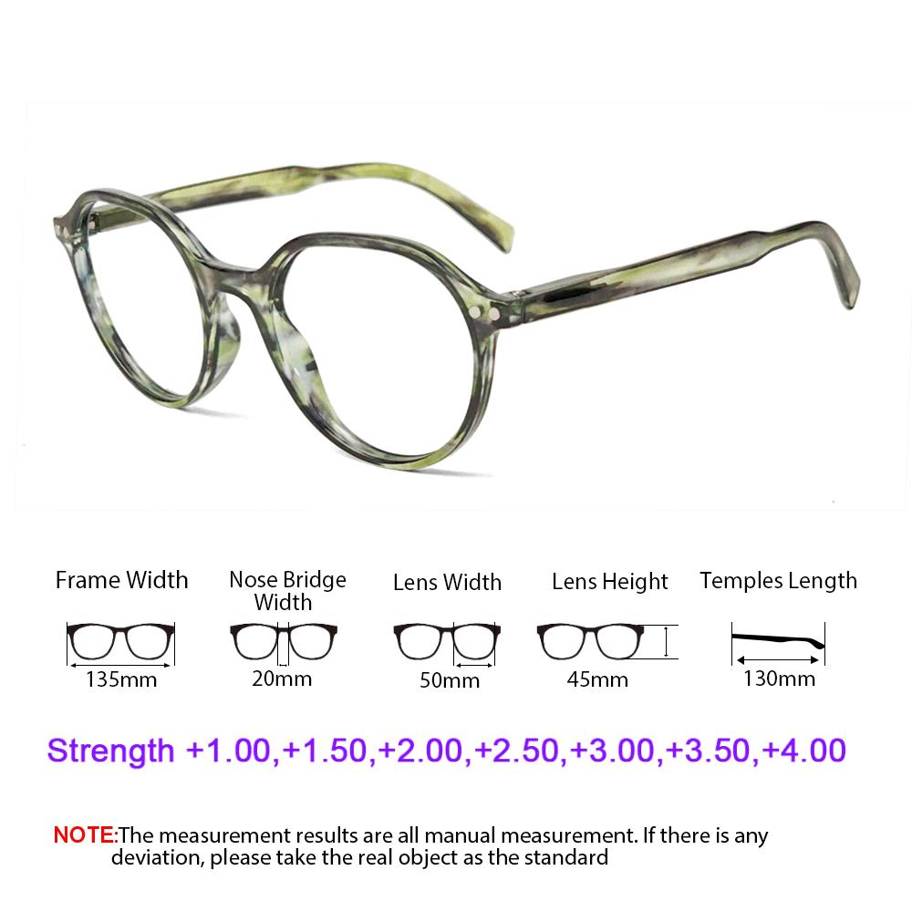 Turzing Round Reading Glasses for Women Men Spring Hinge Lightweight Pattern Print Eyewear