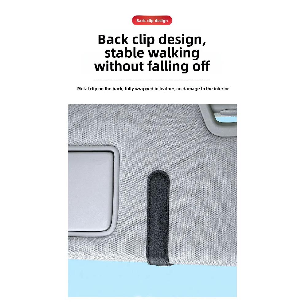 Sunglass Holder for Car, Magnetic Leather Sunglasses Holder and Ticket Card Clip, Universal for Different Size Glasses