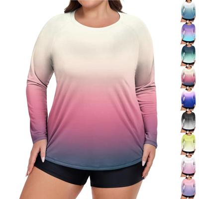 Women's Printed Large Size Long Sleeve Swimsuit Sun  Jacket Quick Dry Hiking Top