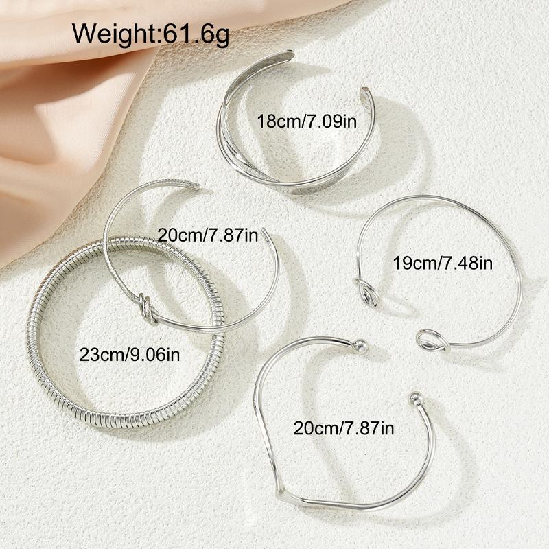 5 Pcs Punk Minimalist Geometric Bracelets Set for Women Retro Hip Hop Boho Stackable Design Open Bangle Daily Wear Jewelry Gifts