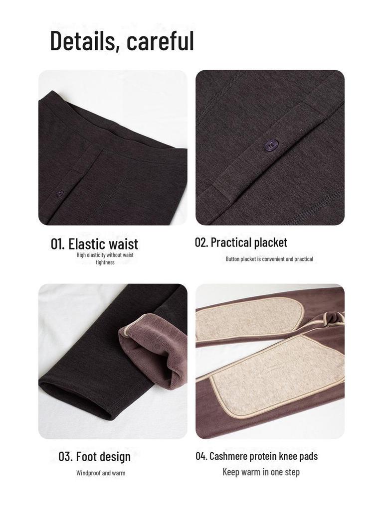 Men's and Women's Thick Velvet Knee Pads Warm Pants - Cashmere, Polar Fleece, High Waist for Middle-Aged and Elderly.